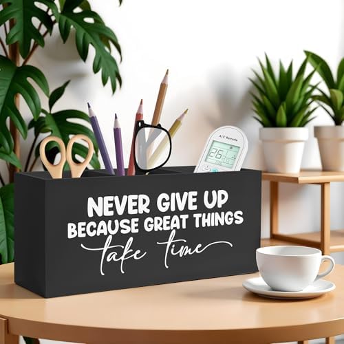 Inspirational Quotes Pencil Pen Holder for Desk, Never Give Up Because