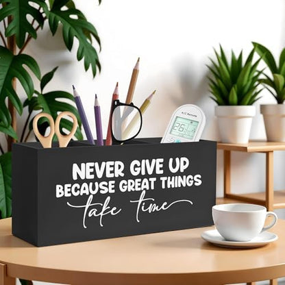 Inspirational Quotes Pencil Pen Holder for Desk, Never Give Up Because