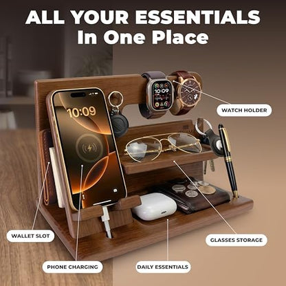 TESLYAR Wood Phone Docking Station for Men - Desk or Nightstand
