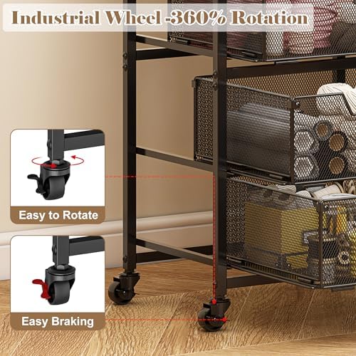 Rolling Cart with Drawers, 4-Drawer Storage Cart on Wheels with Wooden