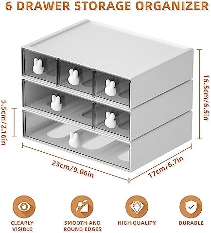 Marbrasse Desk Organizer with 6 Drawers, 3 Tier Stackable Storage