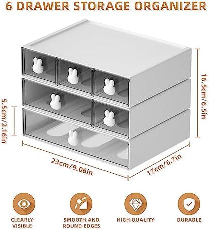 Marbrasse Desk Organizer with 6 Drawers, 3 Tier Stackable Storage