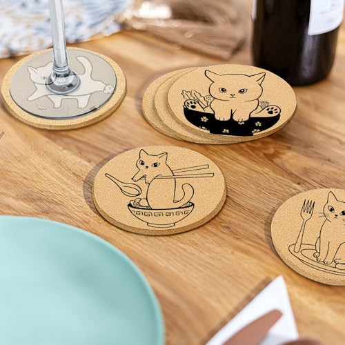 Coasters for Drinks with Holder Set of 6, Cat Cork Coaster Absorbent