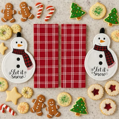 Christmas Holiday Kitchen Pot Holder Oven Mitt & Towels, 4 PCs, 100%