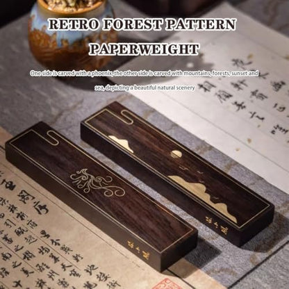 Retro Forest Pattern Paper Weight, Brass + Ebony Ornaments