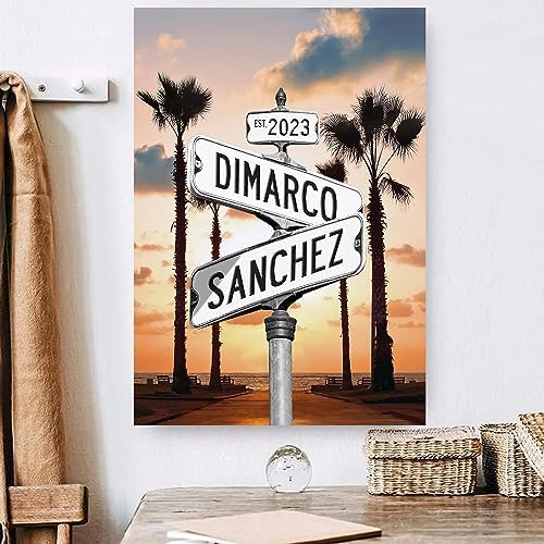 Personalized Crossroads Street Sign Canvas, Custom Couple Name & Date