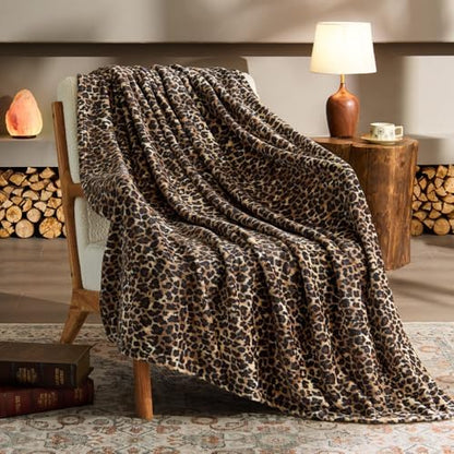 BEDELITE Fleece Blanket Soft Plush Throw for Couch Brown Leopard
