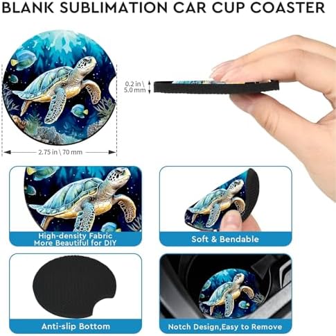 2 Pack Sea Turtle Car Cup Holder Coasters Universal Neoprene Coasters