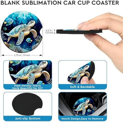 2 Pack Sea Turtle Car Cup Holder Coasters Universal Neoprene Coasters