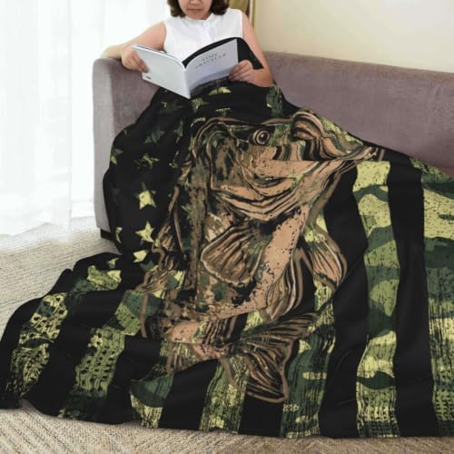 Camo Fish Fleece Throw Blanket Soft Flannel Plush Lightweight Warm