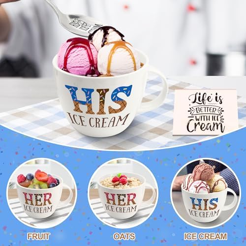 Anniversary Couple Gifts Ice Cream Bowls and Spoon Scoop Set, His And