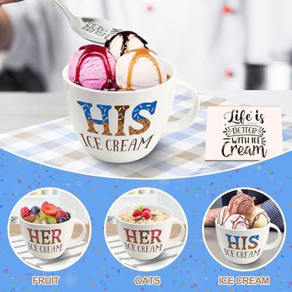 Anniversary Couple Gifts Ice Cream Bowls and Spoon Scoop Set, His And