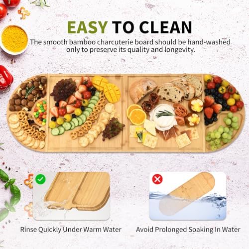 Bamboo Charcuterie Boards and Knife Set, 4 in 1 Cheese Platter