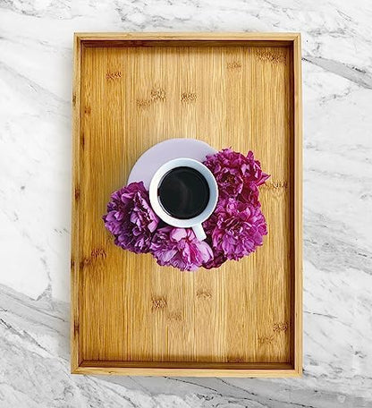 Natural Bamboo Serving Tray Platter 17.75 x 11.8 Rectangular, Bamboo