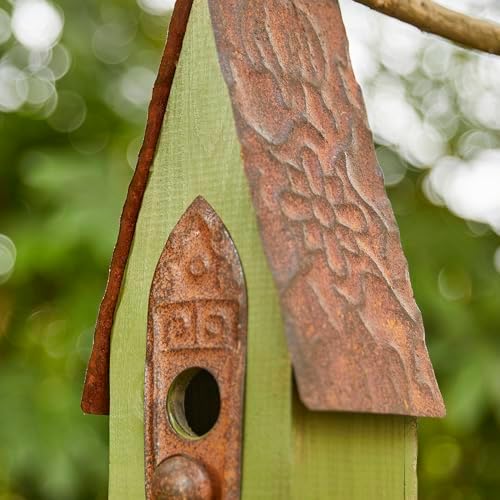 Glitzhome Vintage Hanging Birdhouse - Green Distressed Solid Wood