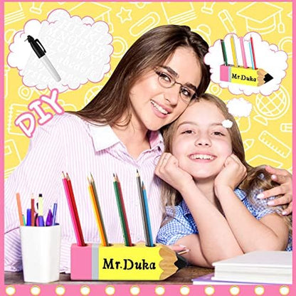 Sinmoe Pencil Wooden Desk Holder Teacher Name DIY Pen Organizer