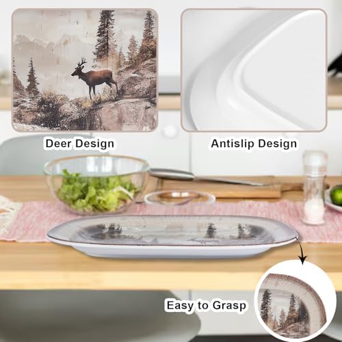 2 Pack Extra Large 17.5 Inch Deer Serving Trays,Reusable Melamine