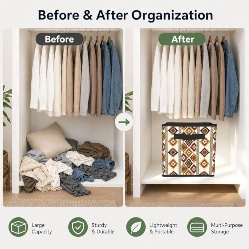 Fabric Storage Bins Closet Storage Bins - Boho Farmhouse Western