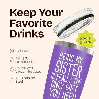 KLUBI Sister Gifts for Women - Purple Tumbler Coffee Mug - Being My