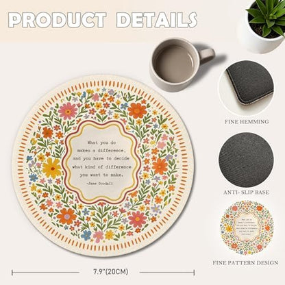 Inspirational Boho Colorful Floral Round Mouse Pad 7.9x7.9 Inch