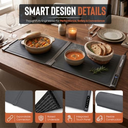 XXL Food Warming Mat Countertop 42"x16" – 2 Piece Extendable Electric