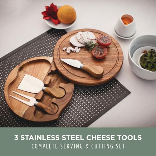 TOSCANA - a Picnic Time brand Acacia Brie Cheese Board and Knife Set