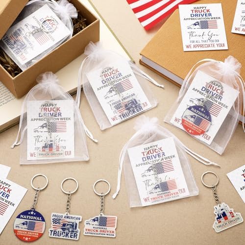 Equsion 24 Sets Truck Driver Appreciation Keychains with Cards and