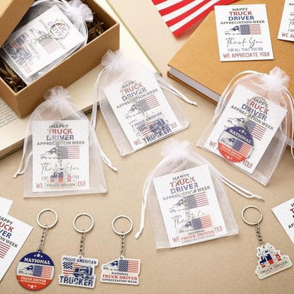 Equsion 24 Sets Truck Driver Appreciation Keychains with Cards and