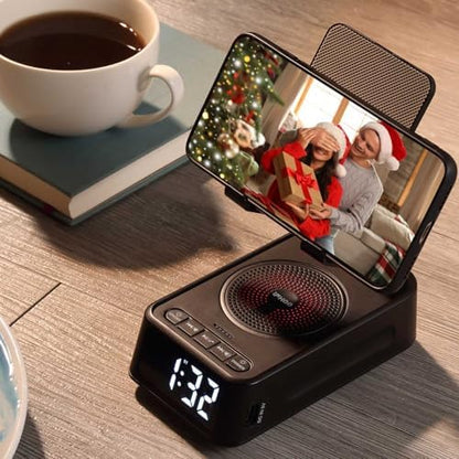 Gifts for Men Women, Phone Stand with Bluetooth Speaker&Clock