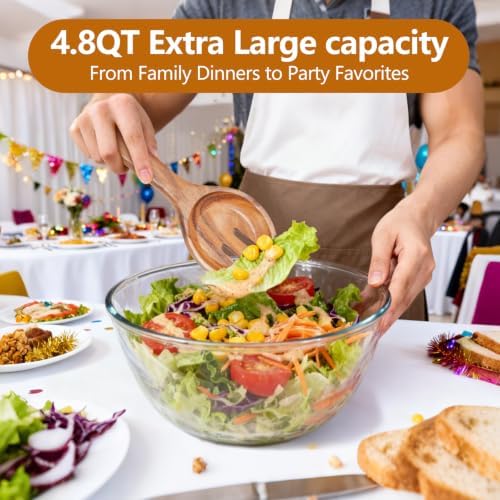 Anyvape 4.8QT Glass Salad Bowl with Lid, Charcuterie Board & Utensils