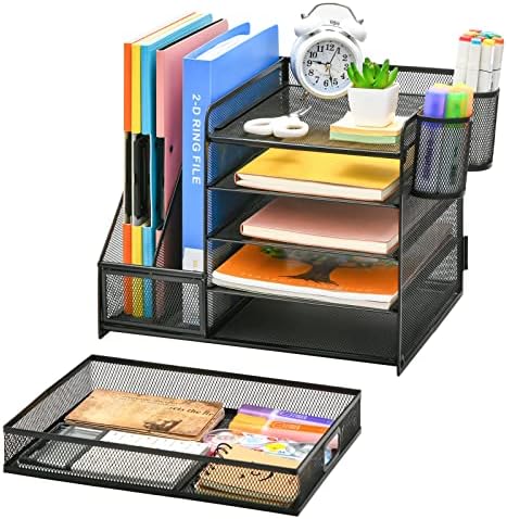 Marbrasse Desk Organizer with File Holder, 5-Tier Paper Letter Tray