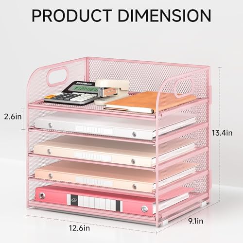 5 Tray Paper Organizer Letter Tray with Handle - Mesh Desk File