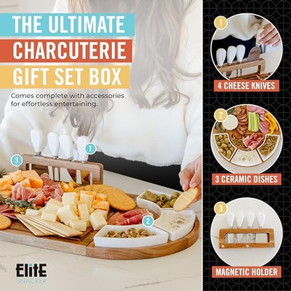 Elite Snacker Large Charcuterie Board Set, Acacia Wood, Natural Oil