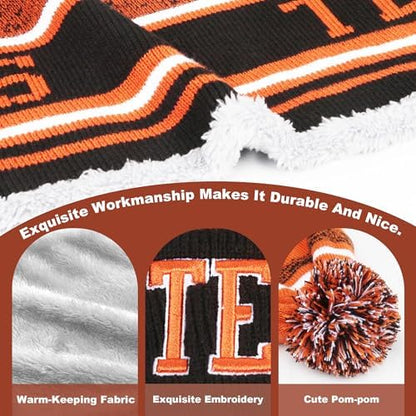 Winter Football Beanie Hat Scarf Set for Men, Knit Pompom Beanie Cap
