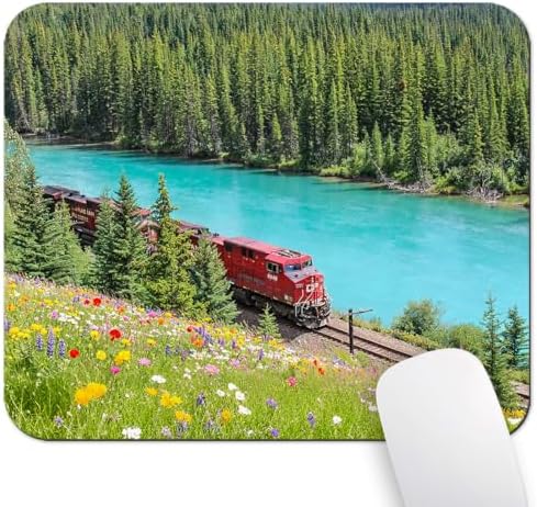 Vintage Red Train Mouse Pad, Turquoise Lake Flowering Mountain Desk