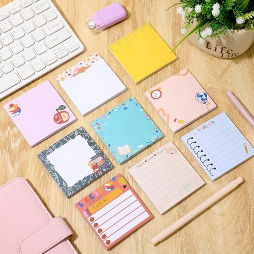9 Pads Teacher Sticky Notes, 3x3 Inch Cute Stick Notepads