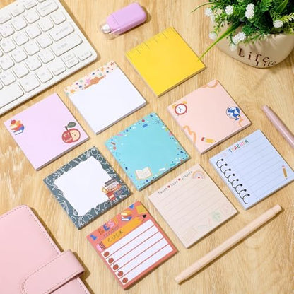 9 Pads Teacher Sticky Notes, 3x3 Inch Cute Stick Notepads