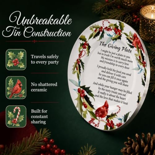 Gift Boutique Set of 4 Christmas Giving Plate with Poem Metal Tin 13”