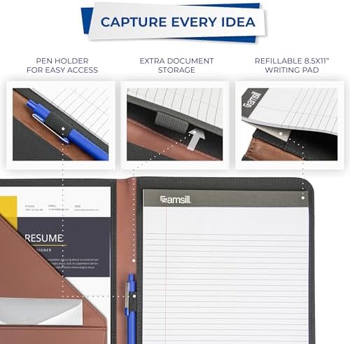 Samsill Contrast Stitch Leather Padfolio and Business Portfolio for