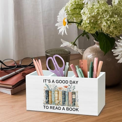 DILSJ Book Lovers Gifts Pen Pencil Holder Organizer for Desk, Bookish