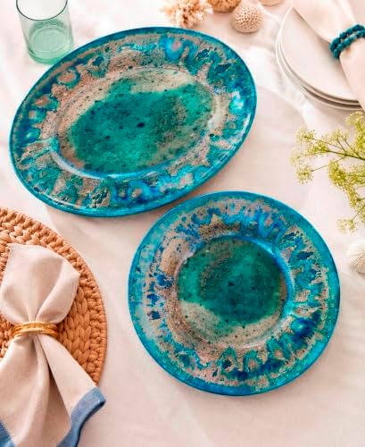 Radiance Teal 2pc Melamine Platter Set – 14" Round & 18"x13.5" Oval