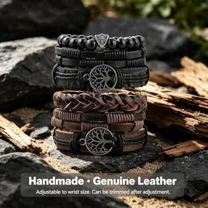 HZMAN Genuine Leather Tree of life Bracelets for Men Women