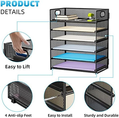 Marbrasse 6 Tier Paper Organizer Letter Tray - Mesh Desk File