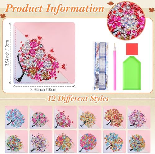 Ireer 12 Pcs 5D Diamond Painting Corner Bookmark Rhinestone PU Leather