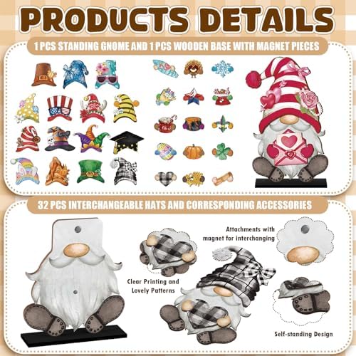 Blulu 34 Pcs Interchangeable Wooden Gnome Sign, Retro Watercolor
