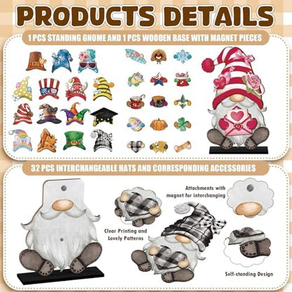 Blulu 34 Pcs Interchangeable Wooden Gnome Sign, Retro Watercolor