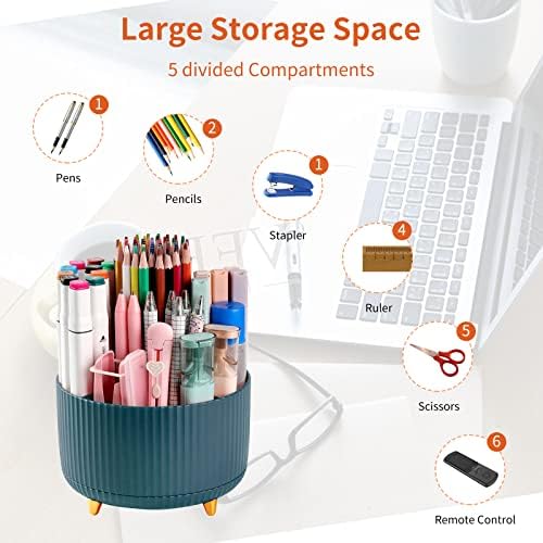 Desk Pencil Pen Holder, 5 Slots 360°Degree Rotating Pen Organizers for
