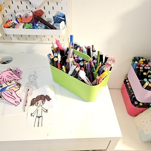 Small Stackable Plastic Caddy with Handle 6 Compartment | Desk