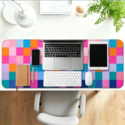 Retro Coloful Checkered Gaming Desk Mat, Extended Large Mouse Pad