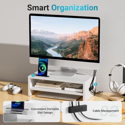 BONTEC Wooden Monitor Stand Riser for Desk, 2-Tier Computer Monitor